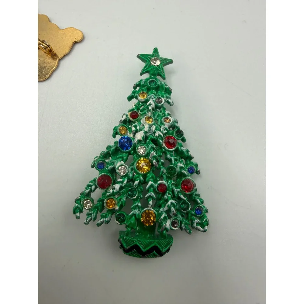 Vintage Christmas‎ Brooch Lot Santa Judith Tree Rhinestone Gift Box Enamel Pins